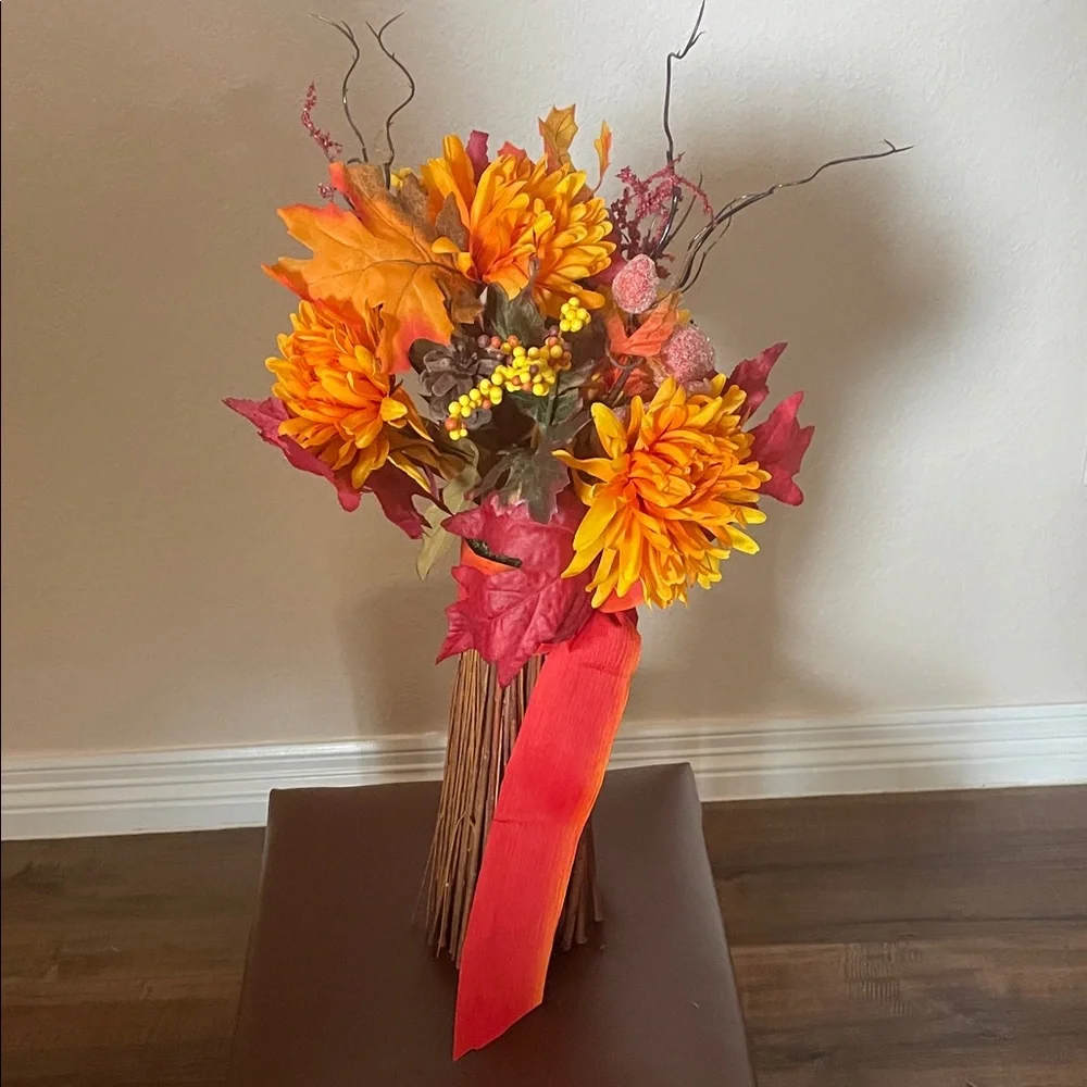 Autumn Floral Arrangement with Orange and Red Accents